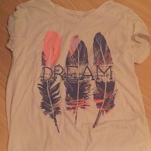 cream tan feather “ dream” shirt